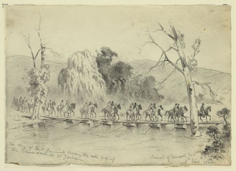 The army of General Fremont crossing the north fork of the Shenandoah at Mt. Jackson--Pursuit of Stonewall Jackson
