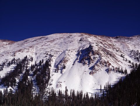 Snowy Rocky Mountain peak above Dillon, Colorado