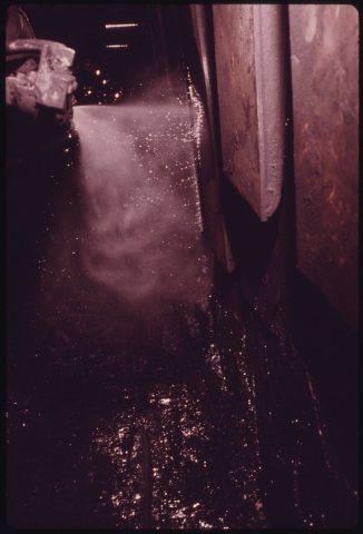 WATER IN A CONTINUOUS SPRAY IS USED ALONG THE FACE OF THE LONG WALL WHEN THE COAL MACHINE IS IN OPERATION TO CUT DOWN..…