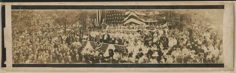 President Taft and Virginia Governor and Confederate veteran William Mann on stage festooned with flags and banners at …