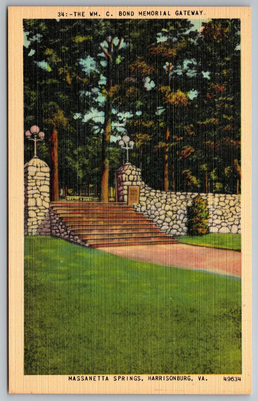 Asheville Post Card Co. 34 (49634) - Bond Memorial Gateway, Massanetta Springs, Harrisonburg, Virginia front
