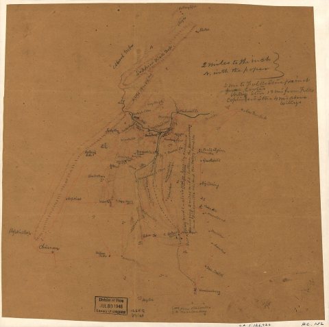 Map of parts of Rockingham and Shenandoah counties, Virginia, including Harrisonburg and Orkney Springs