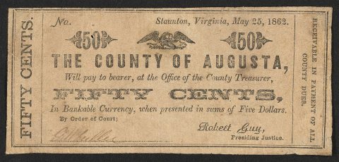 Recto County of Augusta (Staunton Virginia) 50 cents 1862