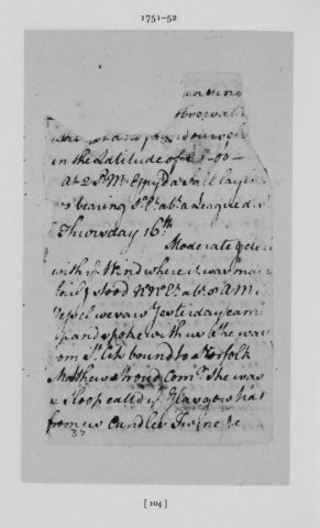 George Washington Diary, 18 Oct 1751 sloop, Glasgow fm St Croix bound to Norfolk, Matthew Shroud, Comm owner Andrew Spr…