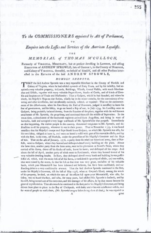 Katherine Hunter Sprowle's claim to the British Loyalist re estate of Andrew Sprowle, 26 Jan 1784,p.255