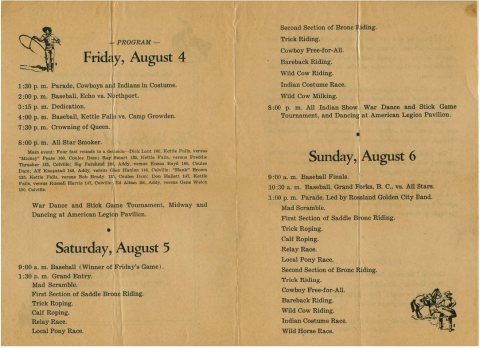 Rodeo and dedication of Greater Kettle Falls, Program August 4-6, 1939
