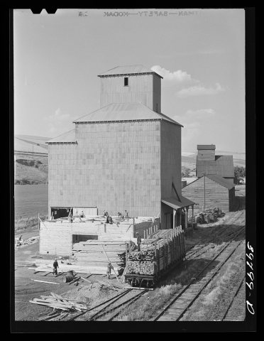 Adding new storage space to wheat elevator at Dayton, Washington. They were getting ready for a bumper crop