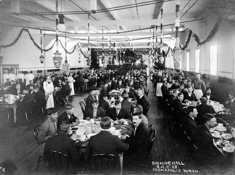 Grays Harbor Commercial Co. dining hall, Cosmopolis, Washington, ca. 1900