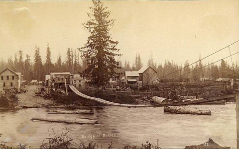 Suspension footbridge across the Skykomish River at Sultan, Washington, ca. 1892