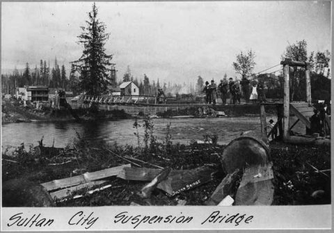 Suspension footbridge at Sultan, Washington, ca. 1892