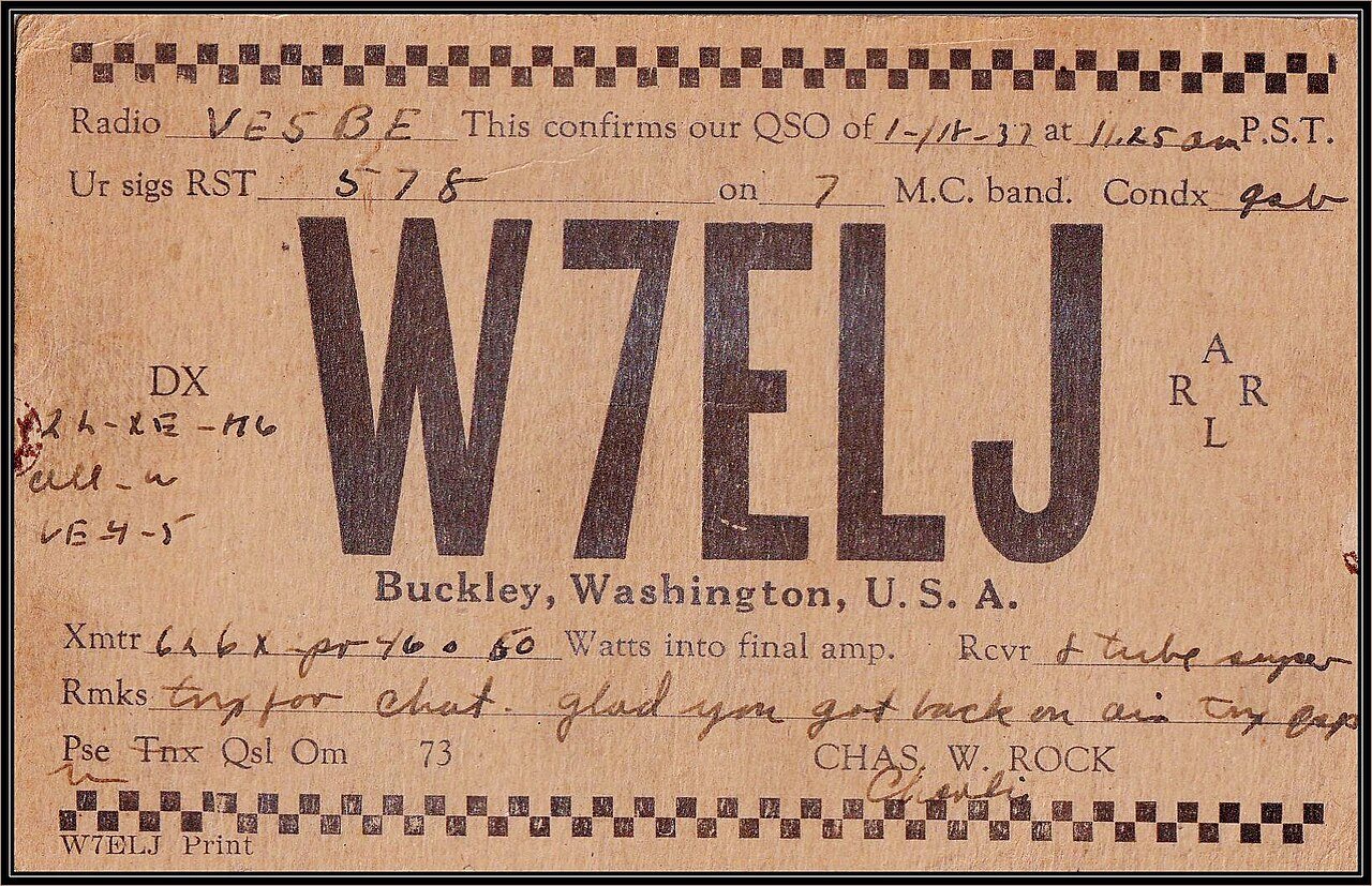 QSL W7ELJ (1937)