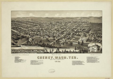 Bird's Eye View of Cheney, Wash. Ter., County seat of Spokane County. 1884