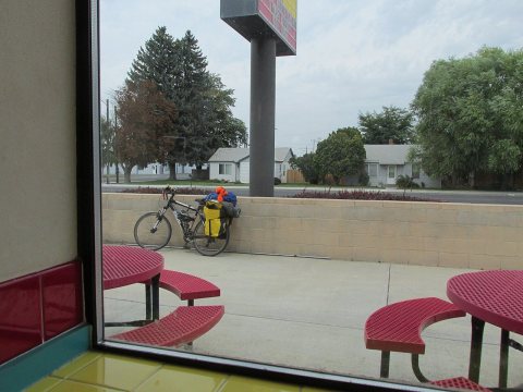 My bike at a cafe in