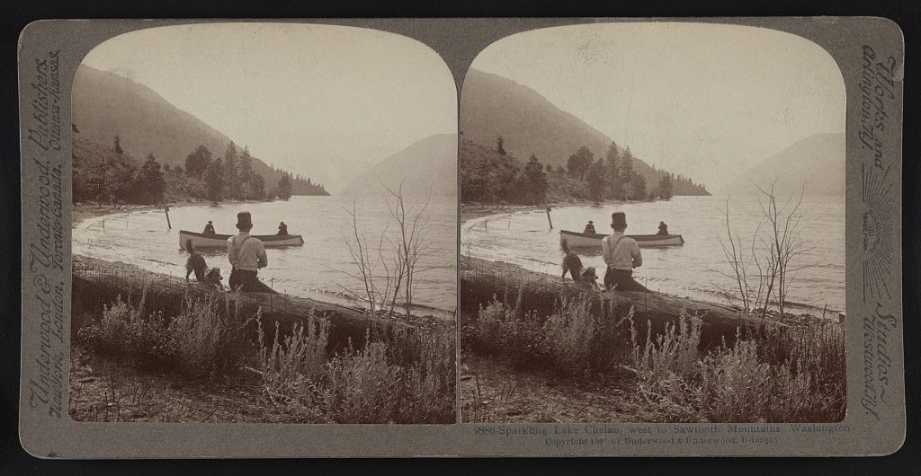 Sparkling Lake Chelan, west to Sawtooth Mountains, Washington