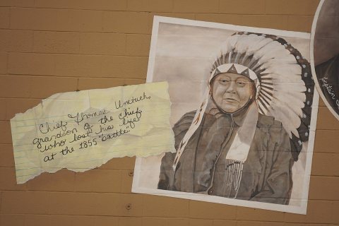 Chief Thomas Umtouch in Battle Grounds, WA, street mural, March 2020