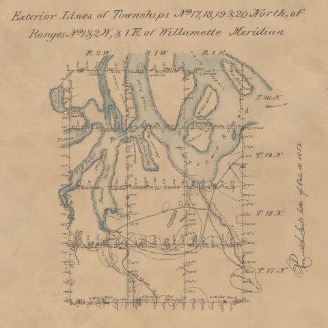Survey Plat, Township 018-0N, Range 002-0W, Willamette Meridian (Olympia, Washington), September 9, 1853 (cropped)