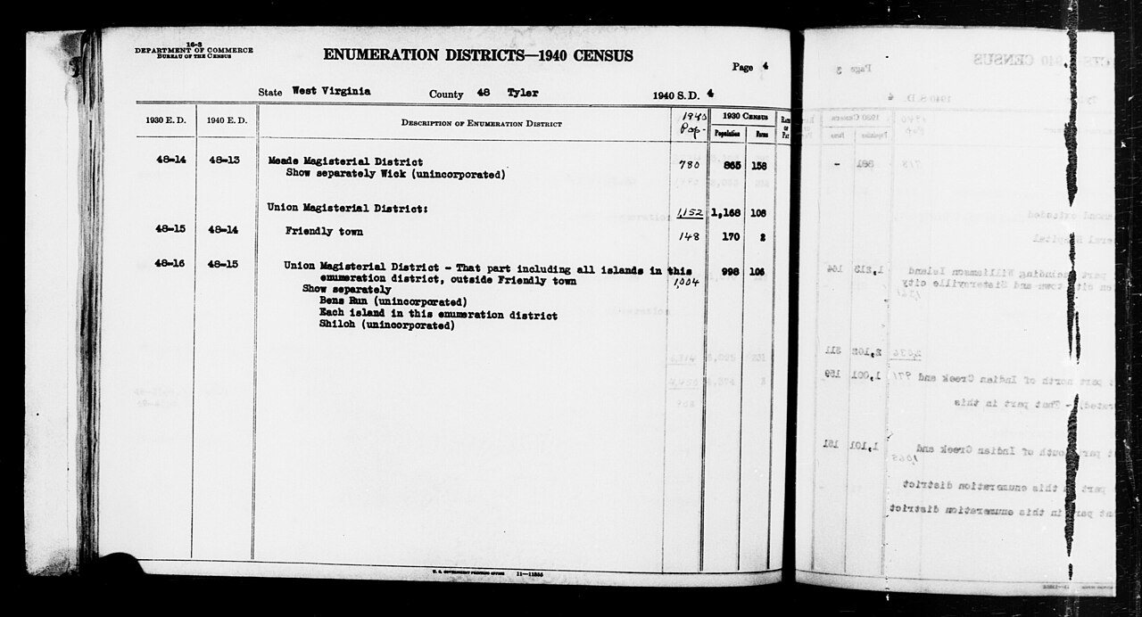 1940 Census Enumeration District Descriptions - West Virginia - Tyler County - ED 48-13, ED 48-14, ED 48-15