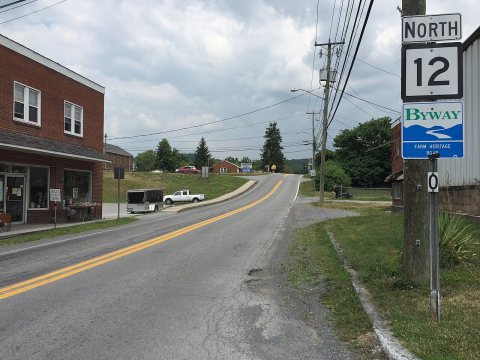 2017-07-21 13 23 08 View north along West Virginia State Route 12 (Water Street) at U.S. Route 219 (Market Street) in