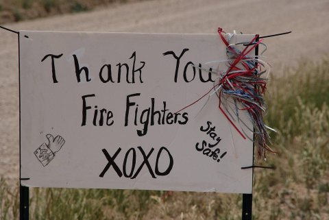 Sign thanking firefighters, East Peak Fire, Walsenburg, Colorado, June 2013