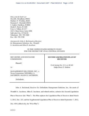 2 11 cv 1165 SECOND LIQUIDATION PLAN OF RECEIVER John A Beckstead