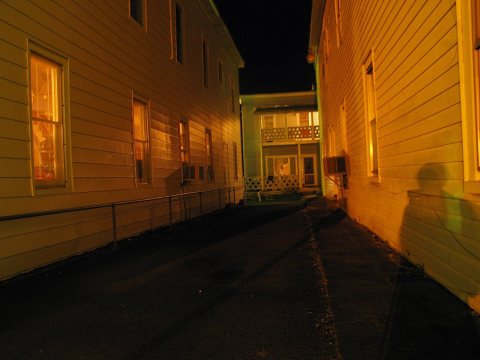Strangely lit alley in