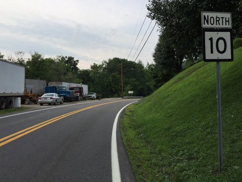 2017-07-22 19 02 03 View north along West Virginia State Route 10 (McClellan Highway) at West Virginia State Route 3 (S…
