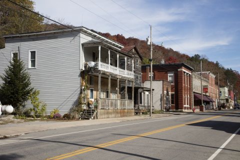 Streetscape in the tiny settlement of Durbin, near the headwaters of the Greenbrier River in Pocahontas County, West Vi…
