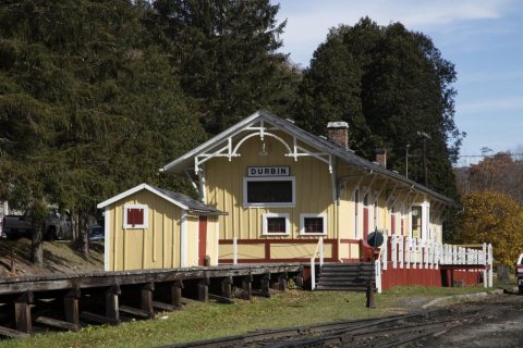 Train depot in the tiny settlement of Durbin, near the headwaters of the Greenbrier River in Pocahontas County, West Vi…