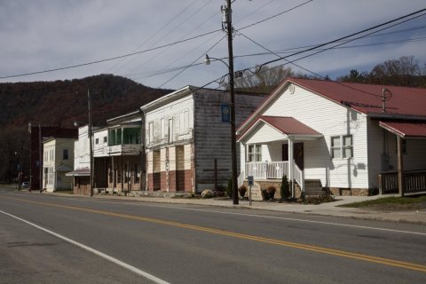 Streetscape in the tiny settlement of Durbin, near the headwaters of the Greenbrier River in Pocahontas County, West Vi…