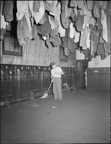Changing room in washhouse for white miners. Southern Coal Corporation, Bradshaw Mine, Bradshaw, McDowell County, West …