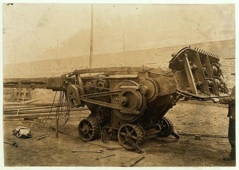 Machine used in Gary W. Va. mine that digs the coal and loads it on the car. With it 3 men can do the work of 50 in the…