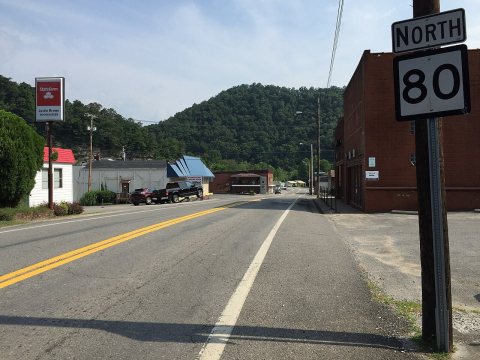 2017-07-22 10 25 55 View north along West Virginia State Route 80 (Third Avenue) at U.S. Route 52 (Central Avenue) in