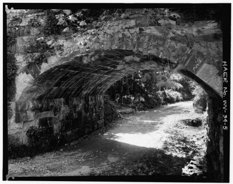 VIEW, LOOKING NORTH, SHOWING ARCH DETAIL OF BRIDGE NO. 2 - Baltimore and Ohio Railroad, Stone Bridges 1 and 2, Between …