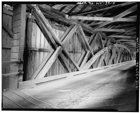 INTERIOR VIEW SHOWING HOWE TRUSSING SYSTEM - Milton Covered Bridge, County Route 25, U.S. Route 60 vicinity