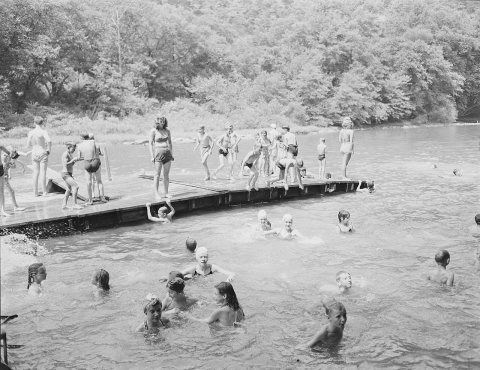 Recreational swim in the Greenbrier river for campers, who are children of miners. Each child must have a "buddy", a...…