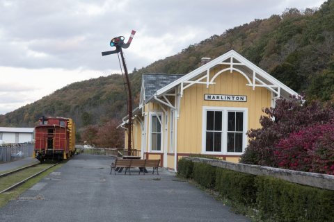 The visitor center in the 1901 Chesapeake & Ohio Railway depot, built from a standard C&O line model in Marlinton, West…