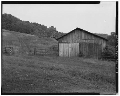 View east, garage, west wall - George Washington Smith Farm, Garage, Elk Fork Road