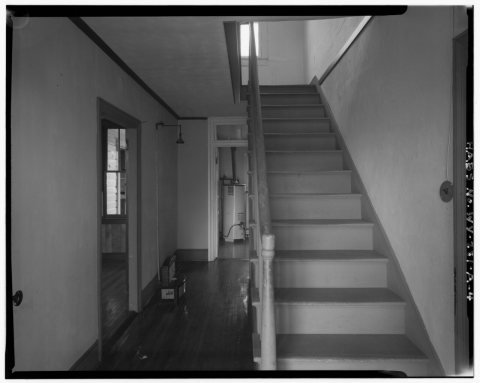 View north, house, interior, hallway and stairs - George Washington Smith Farm, House, Elk Fork Road