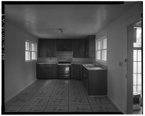 View north, house, 1st floor, interior, north room, north wall, enclosed porch to east - George Washington Smith Farm, …