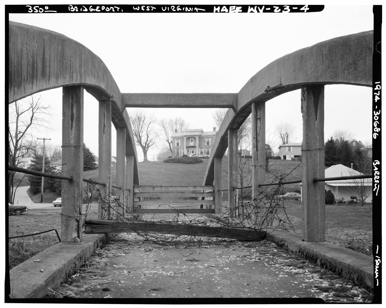 BARREL SHOT LOOKING NORTH ACROSS BRIDGE. - Bridgeport Lamp Chimney Company, Simpson Creek Bridge, Spanning Simpson Cree…