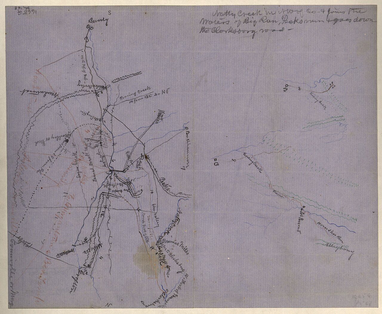 Rough sketch of the Rich Mountain battle area, extending from Beverly, W. Va. to Clarksburg