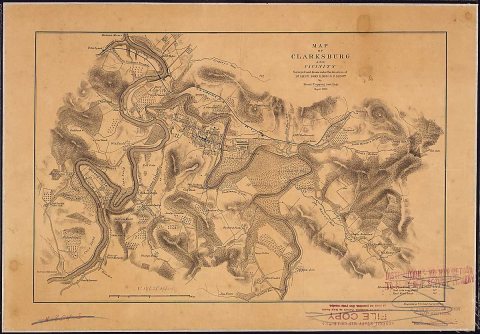 Map of Clarksburg and vicinity. Surveyed and drawn under the direction of 1st Lieut. John R. Meigs, U. S. Engrs., by He…