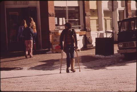 CASTS AND CRUTCHES ARE PART OF THE SKIING SCENE