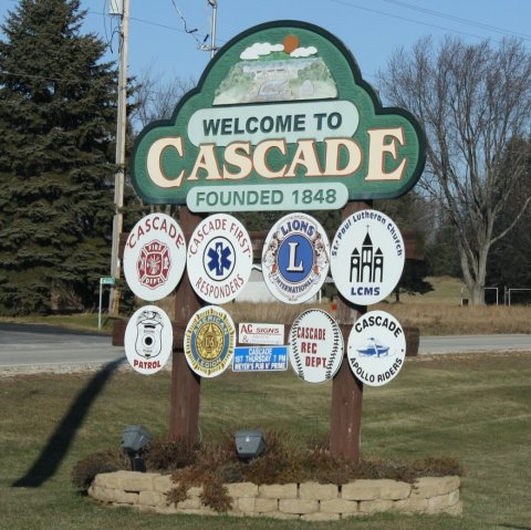 Cascade Wisconsin Sign Looking East