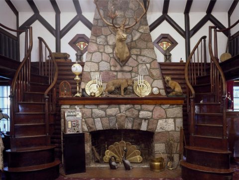 Living room at "the Hideout," the Northwoods retreat of Chicago gangster Al Capone during Prohibition