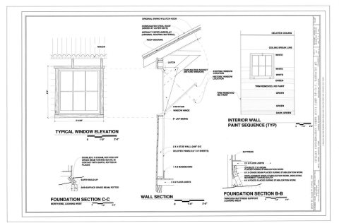 Typical Window, Interior Wall Paint Sequence, Wall Section, and Foundation Sections - Civilian Conservation Corps (CCC)…