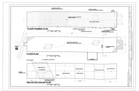 Floor Framing Plan, Floor Plan, Reflected Ceiling Plan - Civilian Conservation Corps (CCC) Camp NP-5-C, Barracks No. 5,…