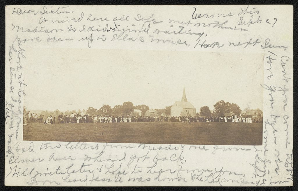 View of a crowd outside of church