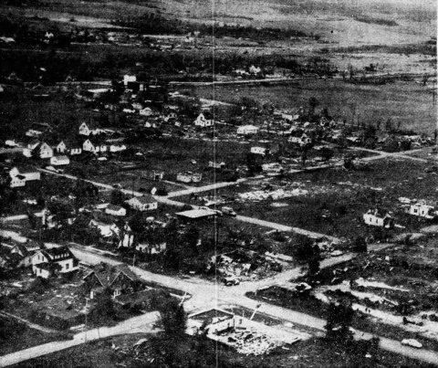Aerial of Colfax after 1958 Tornado