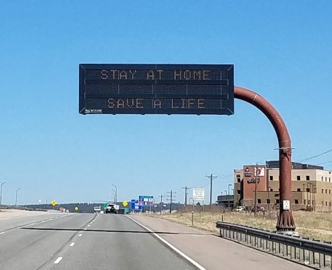 STAY AT HOME, SAVE A LIFE virus sign, I-25 NB